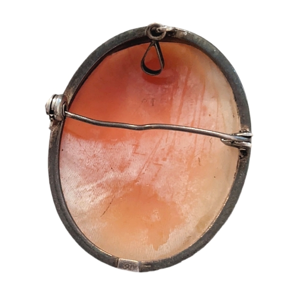 Vintage silver shell cameo brooch pendant. Estate - Picture 14 of 16